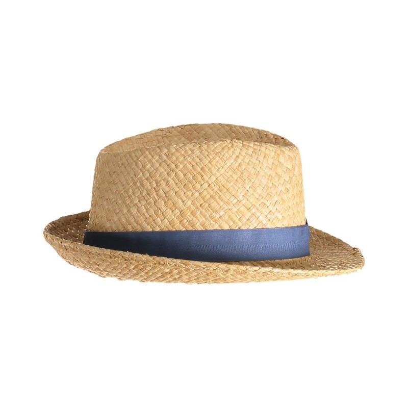 Chapeau de paille Panama avec ruban bleu de confection italienne